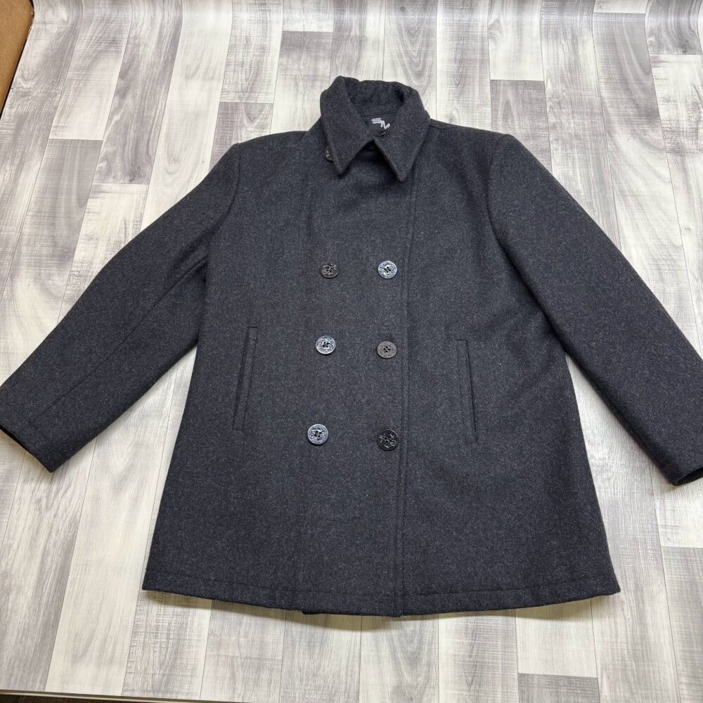 ✅Mens M SM2 Double-Breasted Charcoal Gray Wool Peacoat Nautical/Anchor Buttons